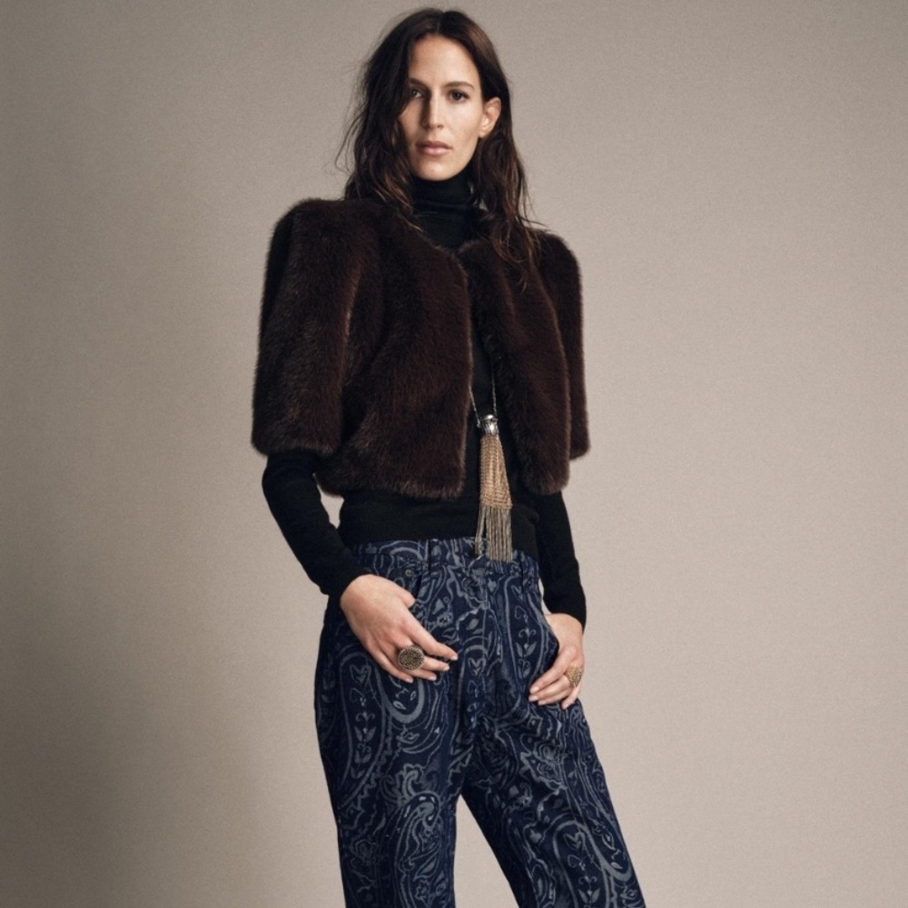 ZARA FAUX FUR JACKET ZW COLLECTION LIMITED EDITION BROWN SMALL - Picture 3 of 9